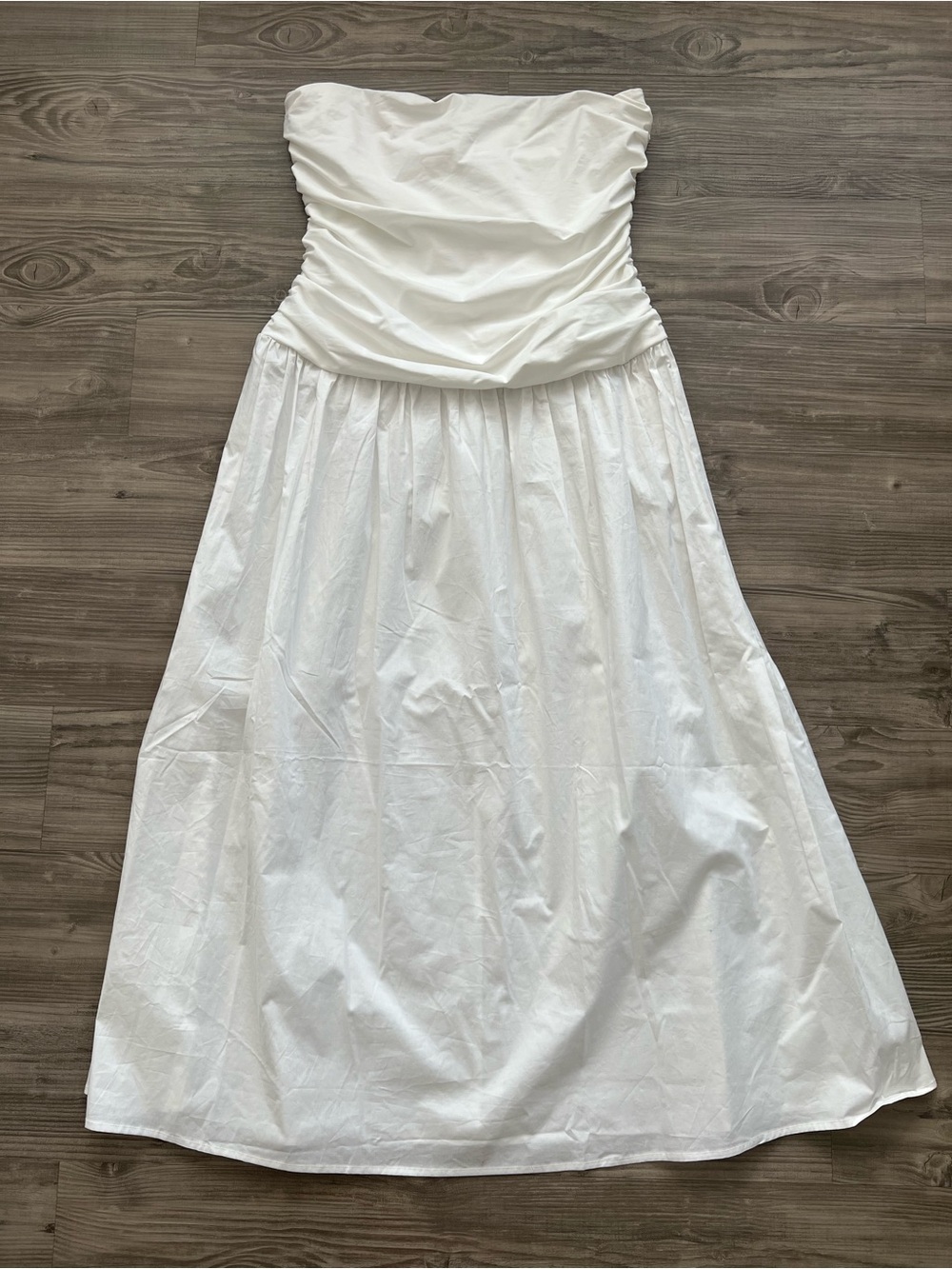 CAMILA COELHO ⢠Cari Ruched Bodice Strapless White Cotton Maxi Dress - Picture 2 of 7